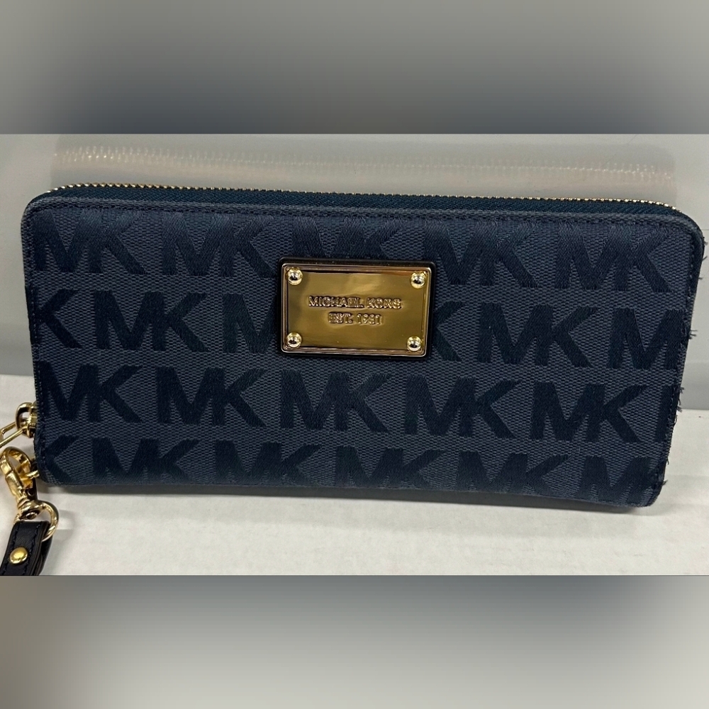 Michael Kors MK Logo JET SET Coin Wristlet Wallet Baltic Blue